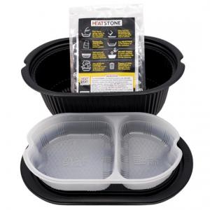Heat 2 Eat Flameless Ration Self-Steamer with divider Black (Small oval) with 2 HeatStones